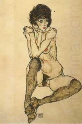 Seated Female Nude,Elbows Resting on Right Knee (mk12), Egon Schiele